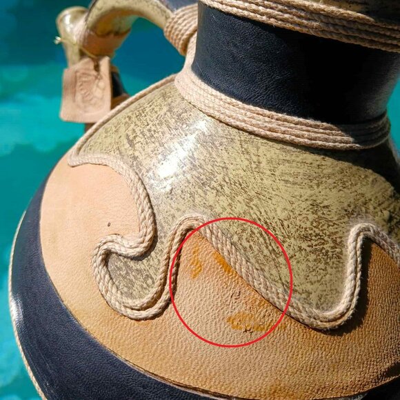 Handmade ANXI Chilean Leather and Rattan Wrapped Ceramic Art Pottery Jug - Picture 12 of 12